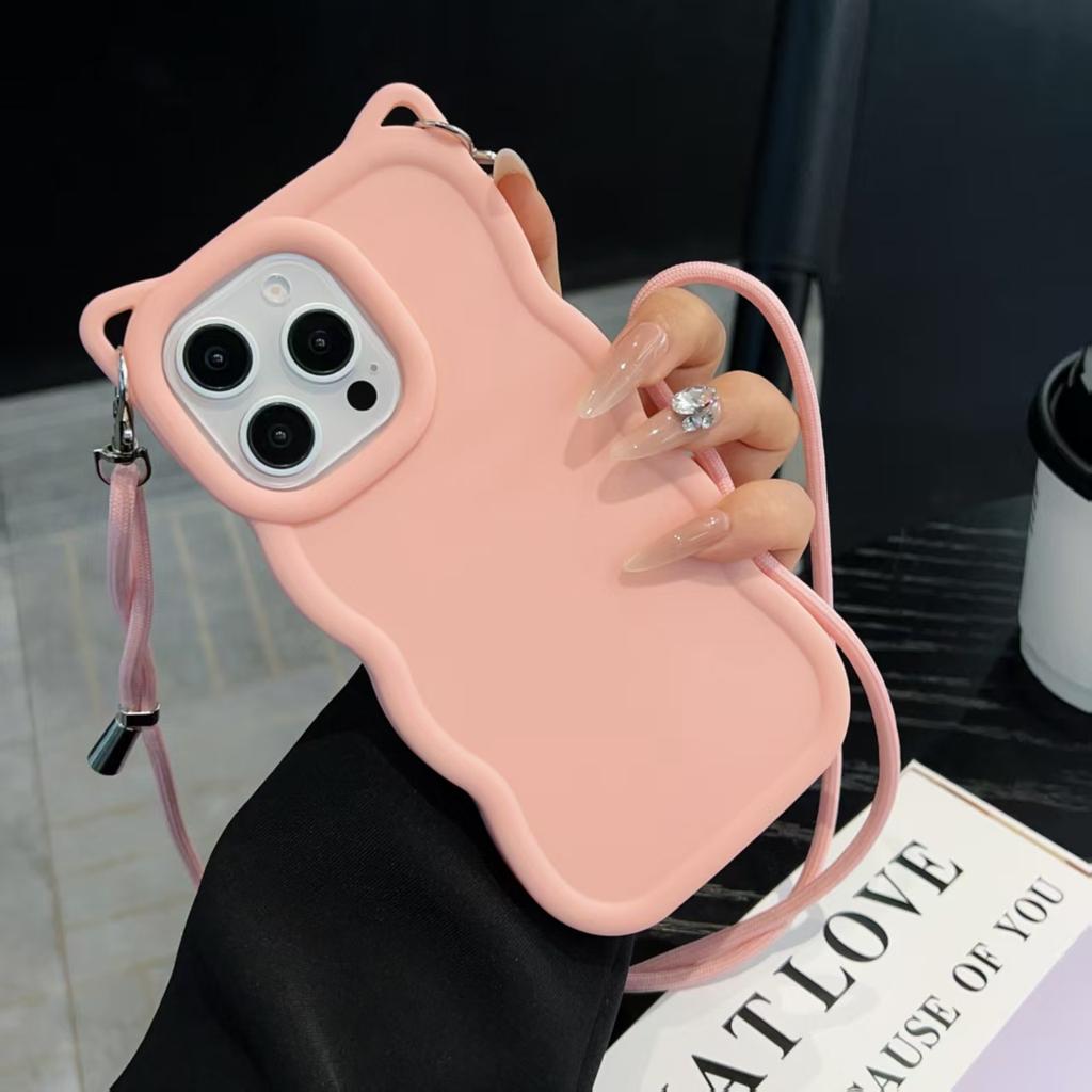 For Xiaomi Redmi Note15 Pro 8 9 10 11 12 13 14 Plus 4G 5G 9S 10S 11S 12S 14S 3D Cat Ear crossbody Strap Waves Phone Coverr