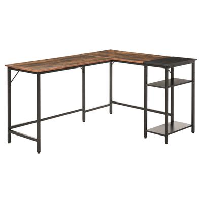Industrial-Style Corner Desk with Side Shelf. Made of Wood and Black Metal. 150x120x75cm