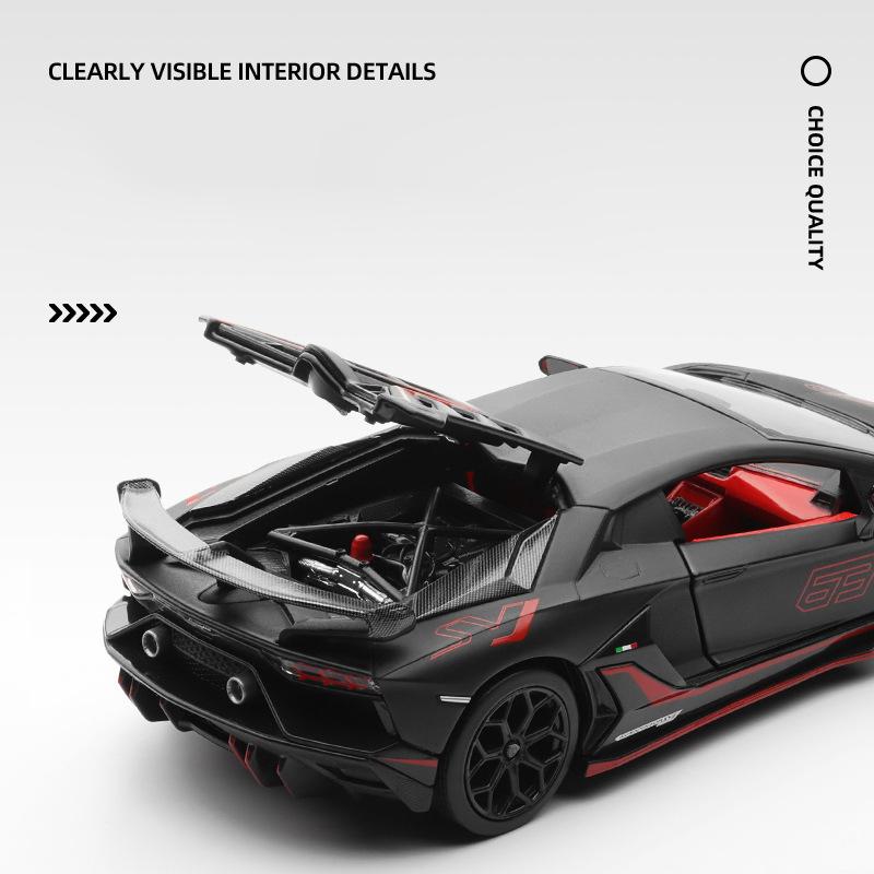 1/24 Lamborghini Aventado SVJ63 Supercar Alloy Die Cast Toy Car Model Sound and Light Children's Toy Collectibles Birthday Gift
