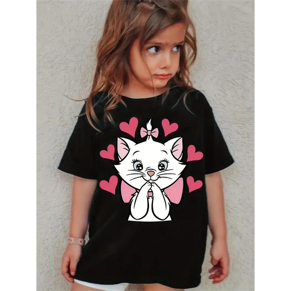 Funny Girls' T-Shirts Summer Short Sleeved Top Cartoon Animals Cat 3d Print Girls' Clothing Fashion Casual