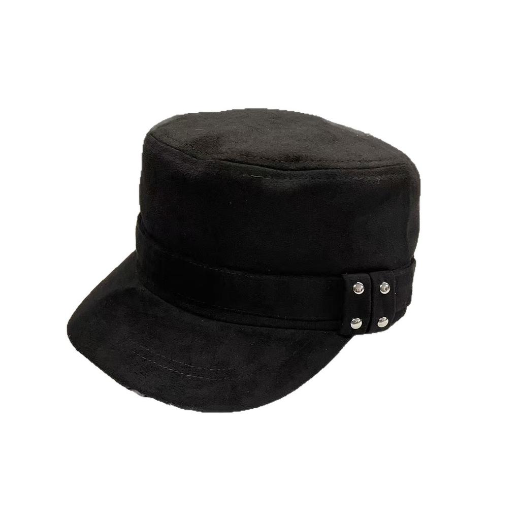 Korean Suede Black Equestrian Hat for Women In Autumn and Winter Retro Old Flat Hat Big Head Circumference Painter Newsboy Hat