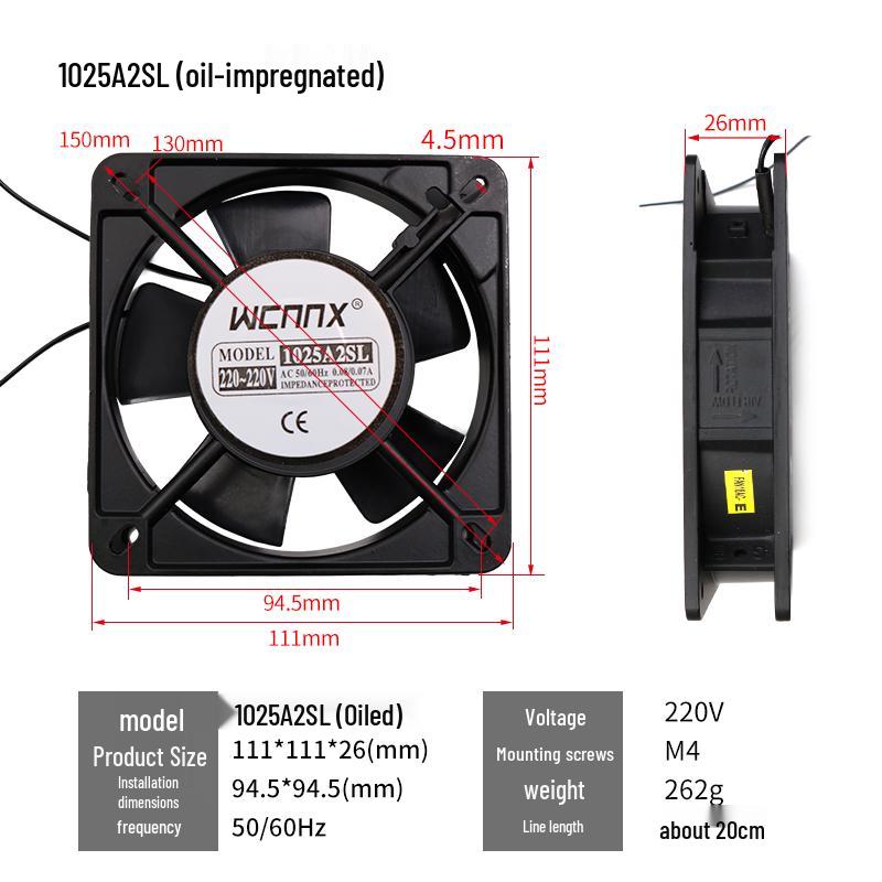 220V AC Small Axial Exhaust Fan with Distribution Box for Industrial Cabinet Cooling (12038 8025)