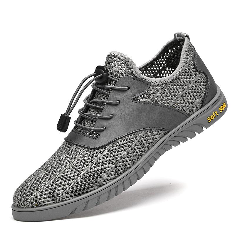 Men s Summer Breathable Mesh Sport Casual Shoes - Fashionable Elastic Band Hollow-Out Design. 41 серый