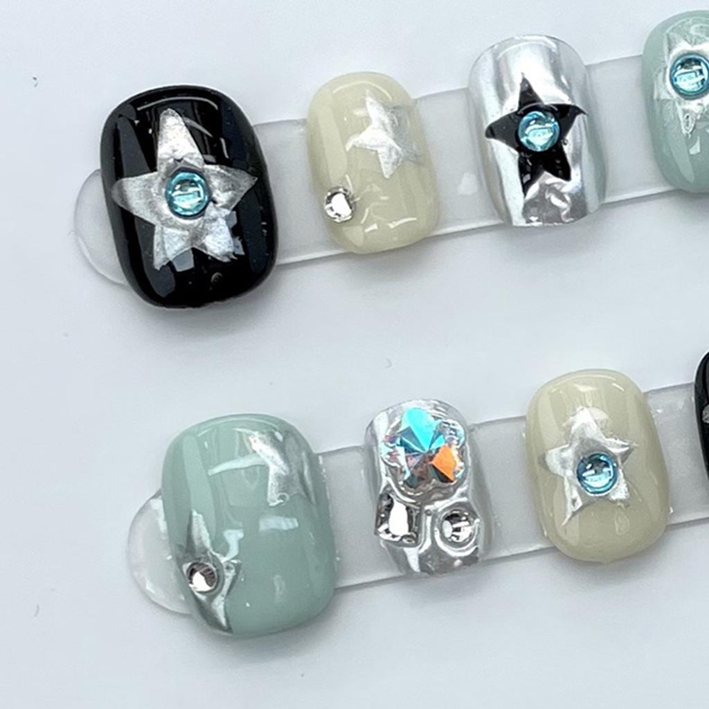 Press on Nails Handmade Gothic Short Artificial Nails Round False Nails DIY Decorations for Personalized Style