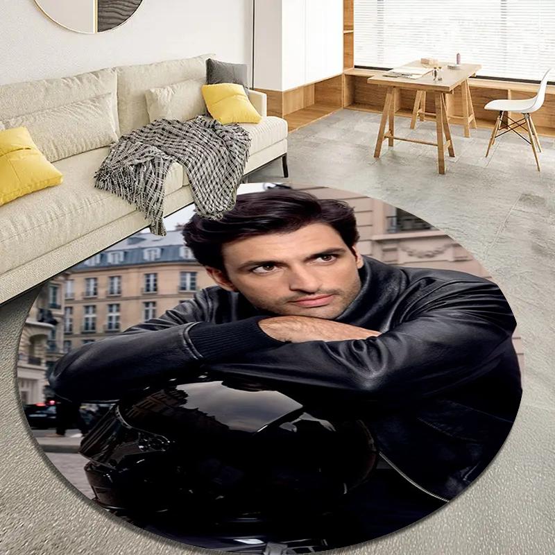 Carlos Sainz Round Area Rug,Carpet Rug for Living Room Bedroom Sofa Playroom Decor,Non-slip Floor Mat45