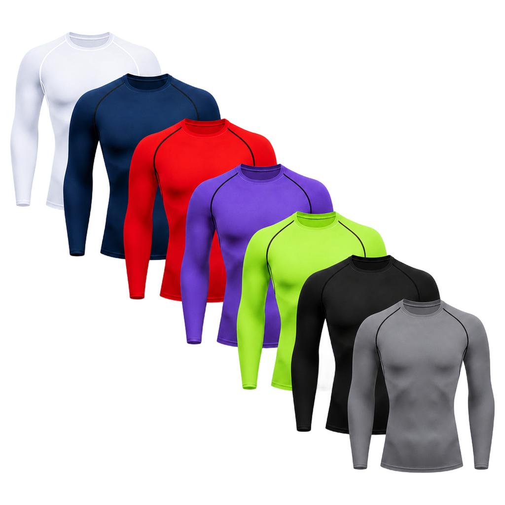 Men's Compression Long Sleeve Shirt Athletic Training Top Quick Dry Breathable High Stretch Base Layer for Running Basketball