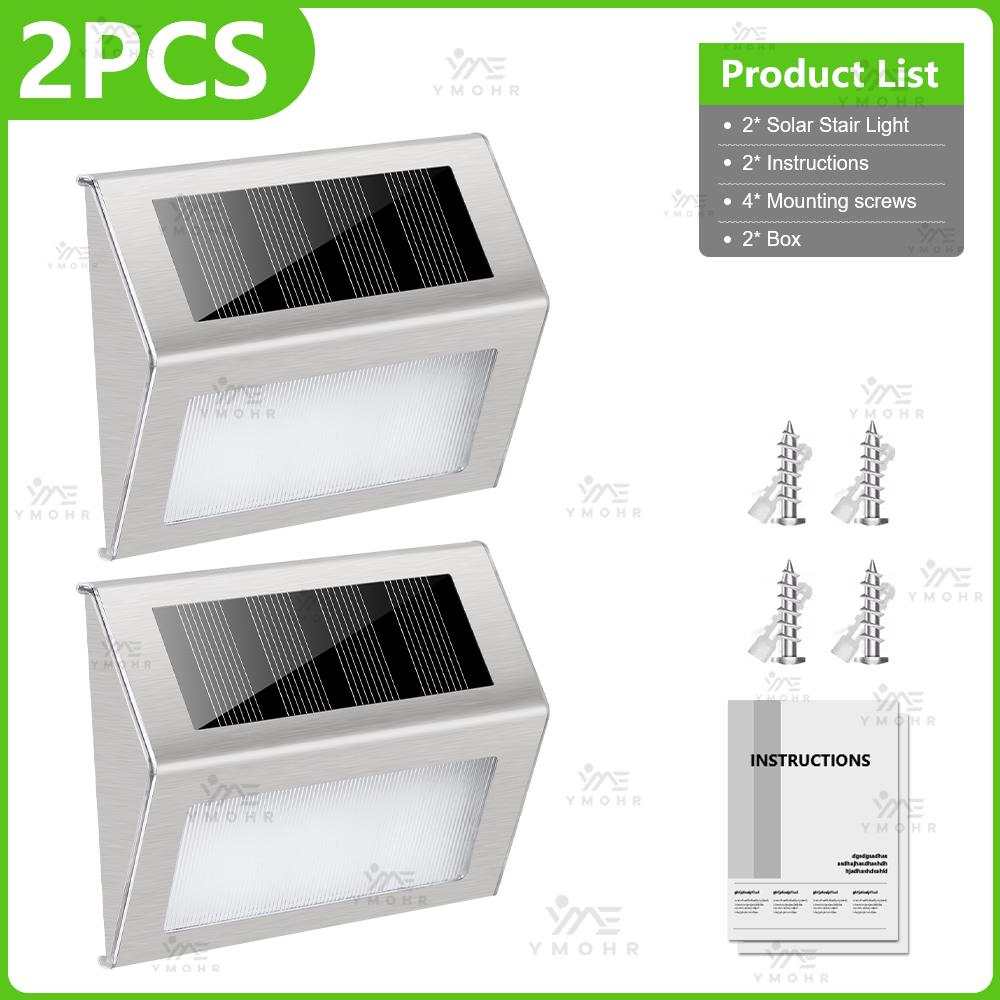 1-8PCS Solar Stainless Steel Step Light Solar Outdoor Lights Waterproof Garden Fence Decoration Wall Lamp for Patio Street Yard