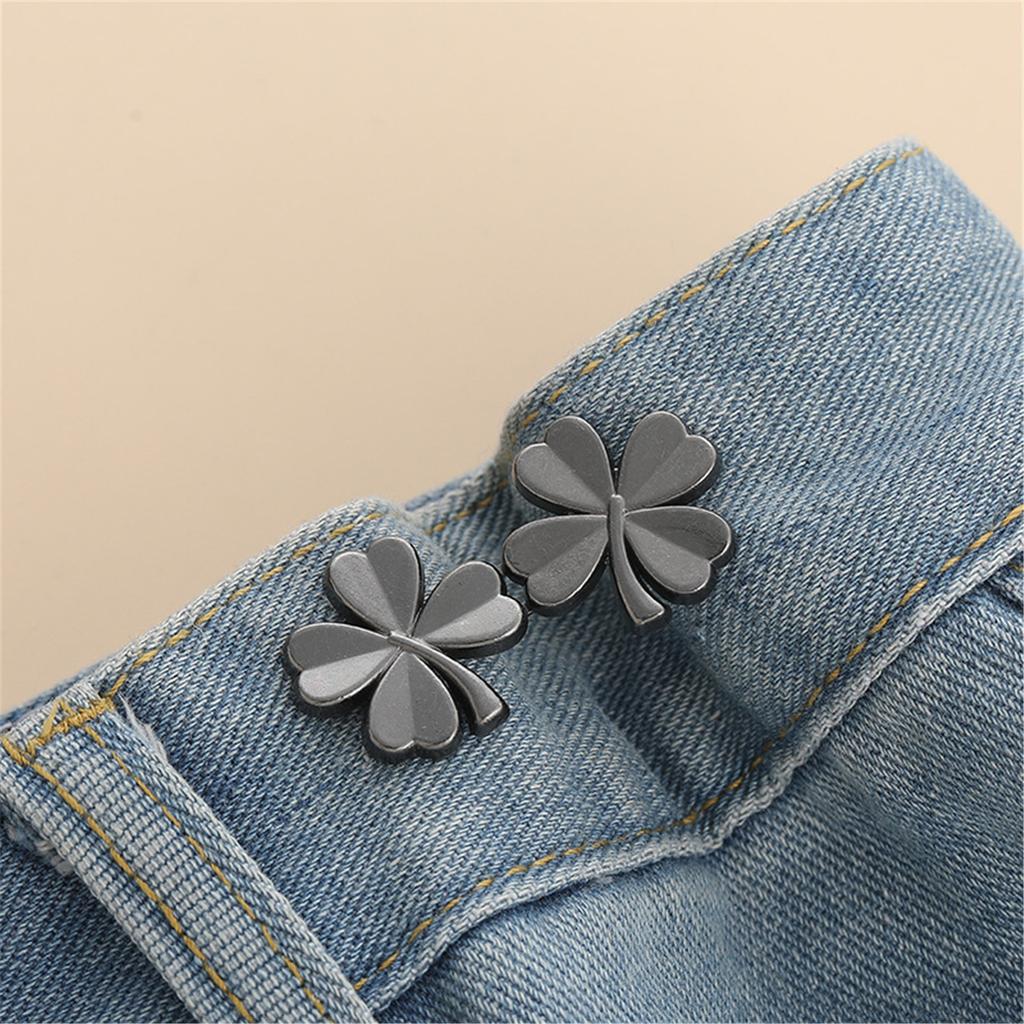 3/6Pieces Clover Waist Tighten Pin for Pants Jeans Metal Waist Cinching Button Clasp Waist Brooch Clip Waist Fitness Pin
