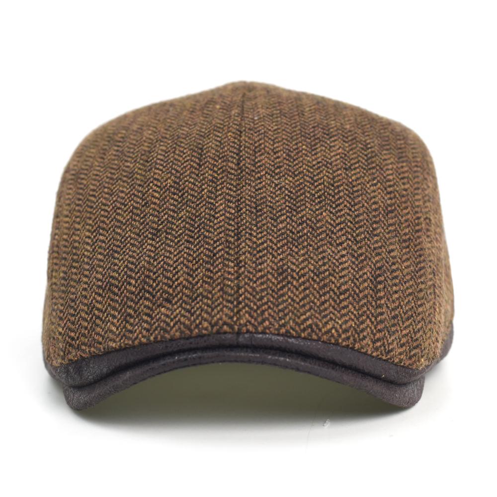 Winter Autumn Newsboy Cap Men Thick Warm Vintage Herringbone Casual Stripe Berets Gatsby Flat Hat Peaked Cap Adjustable