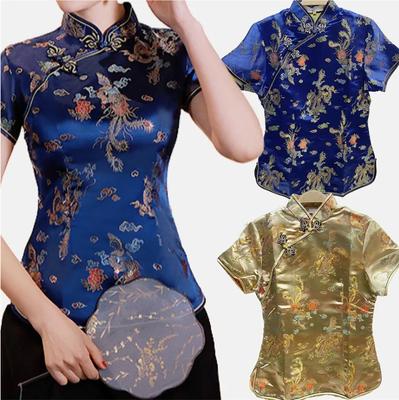 Women Satin Shirt Plus Blouse Chinese Style Tang Clothes Satin Shirt Tops Button Down Qipao Female Wedding Clothing
