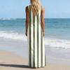 Dames Gestreept V-hals Knopen Mouwloos Maxi Jurk Katoen Linnen Lange Vestjurk Casual Losse Pasvorm Zomerstijl