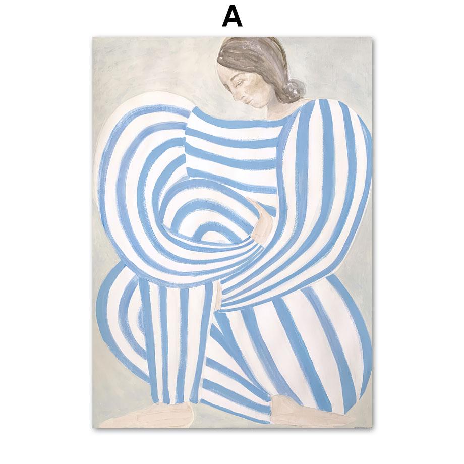 

Abstract Line Striped Dress Girl Nordic Poster, Boho Canvas Painting, Wall Art Print, Vase, Sofia Lind, Picture for Living Room 21X30cm No Frame