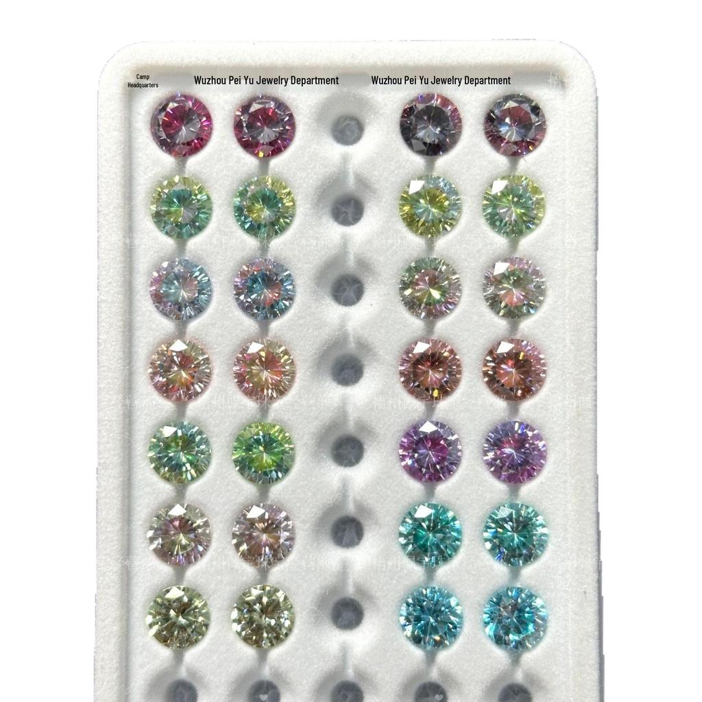 6/8mm Round Gradient Zircon Earrings: Sparkly DIY Nail Art Jewelry with Eight Hearts & Arrows Design