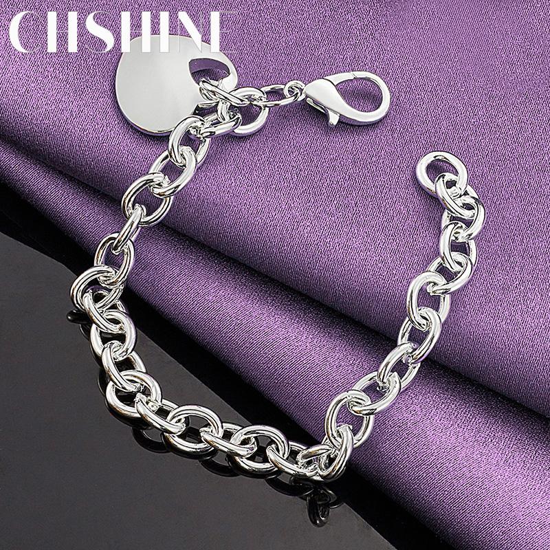 CHSHINE 925 Sterling Silver Solid Heart Bracelet For Women Men Fashion Charm High Quality Jewelry