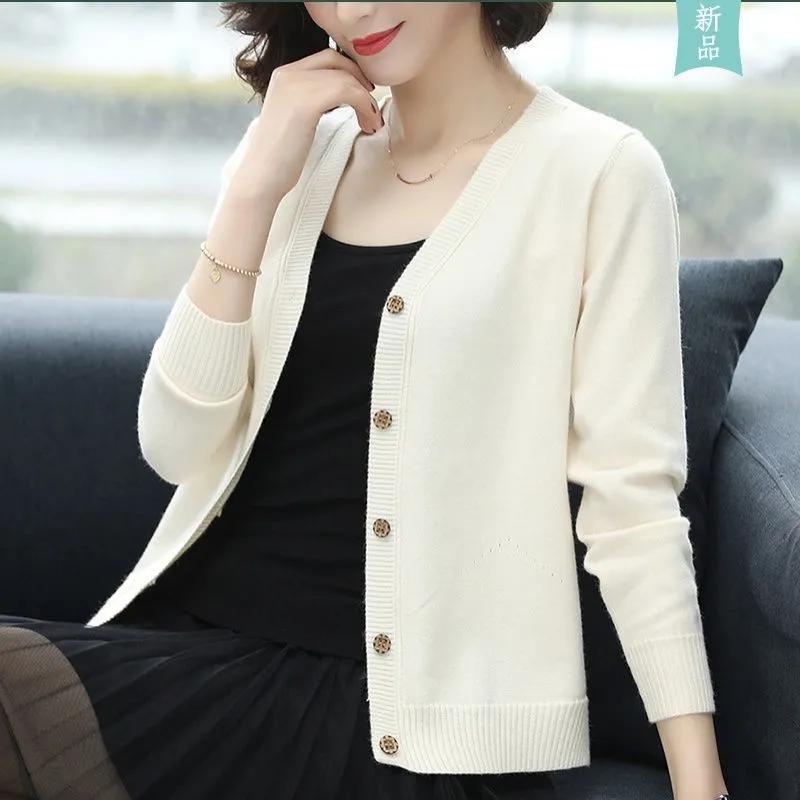 Female spring Short Knitted Jacket Loose V-Tie Buckle Cardigan Sweater