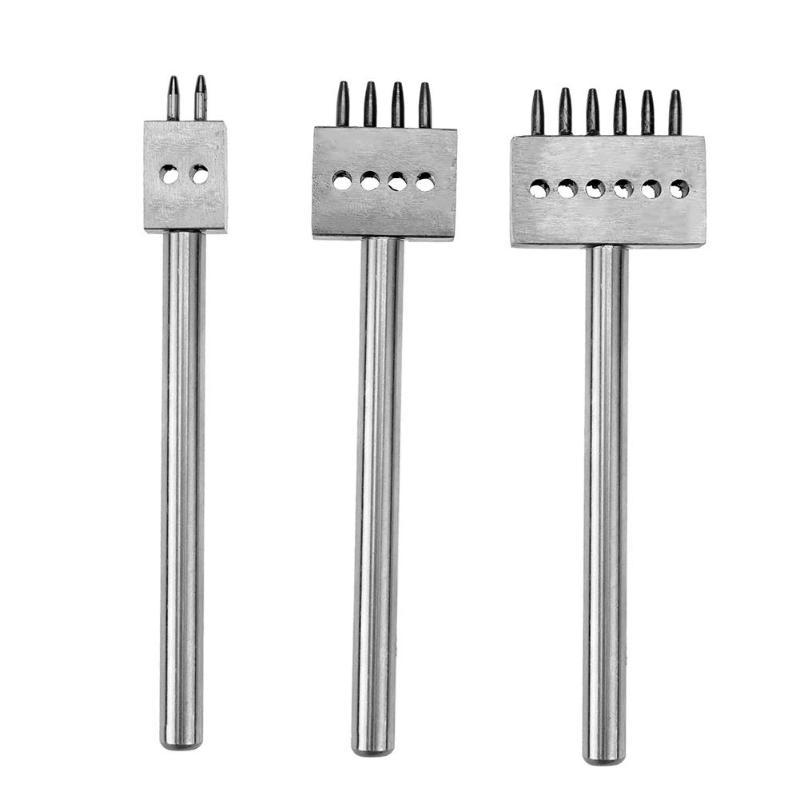 3PCS Leather Punch Tool 6mm 2/4/6 Prong Leather Craft Tools DIY Row Circular Cut Hole Stitched Hole Spacing Hand Tool