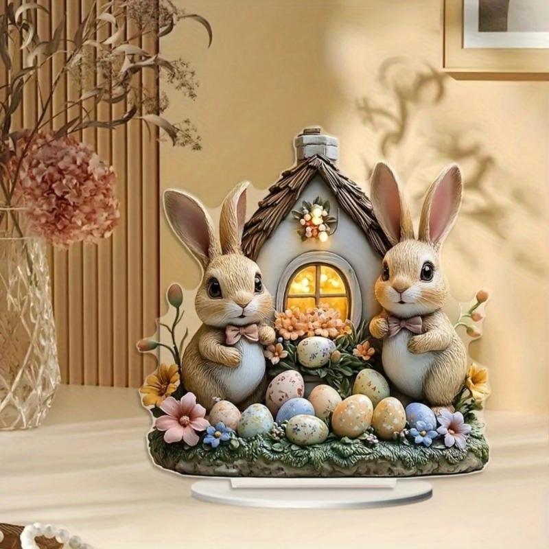 Easters Decorations Easters Eggs Bunnies Figurines Spring Decors Acrylic Rabbit Statue Home Farmhouses Tabletop Decors
