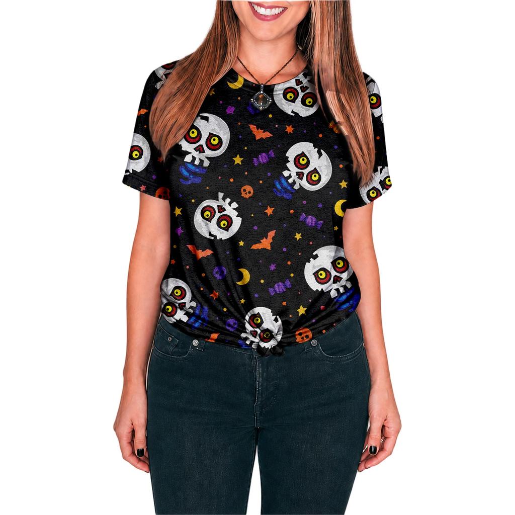 Halloween All Over Print T Shirt, Cute Pumpkin Graphic Tee for Women Men