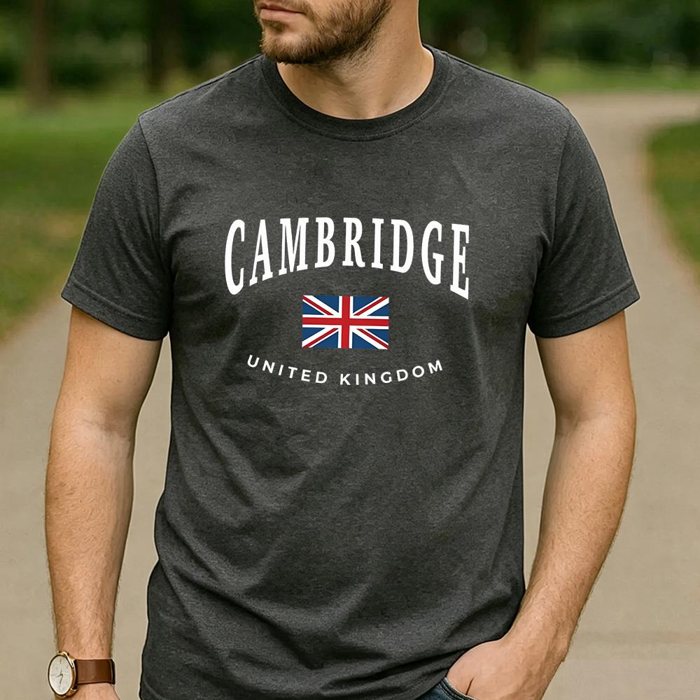 Cambridge United Kingdom Union Jack Graphic T Shirt Unisex Crew Neck Short Sleeve British Travel Fan Holiday Gift Tee