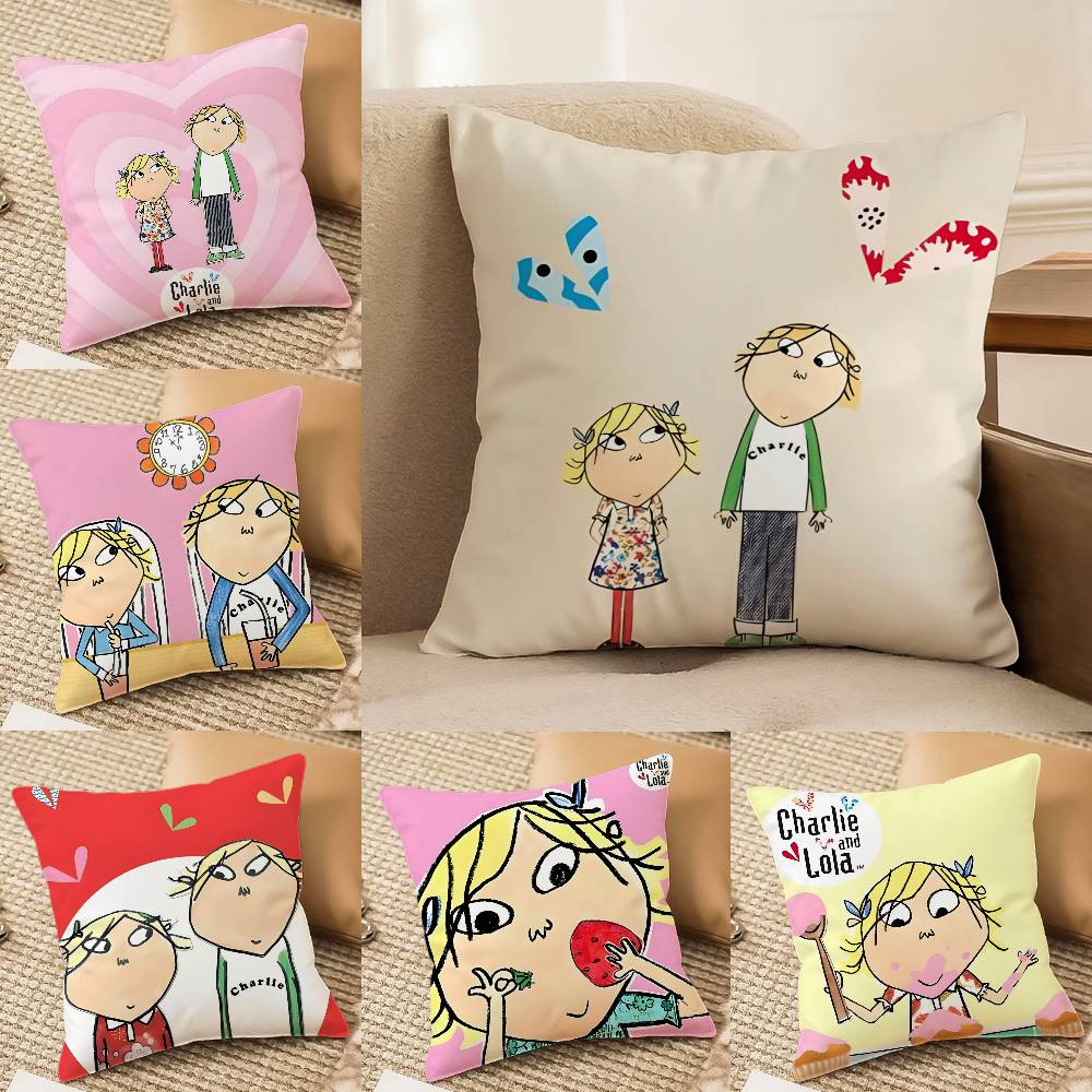 C-charlieS and Lola Anime Pillow Case Anti-dustmite Pillowcase Invisible Zipper Silky Sofa Cushion Cover