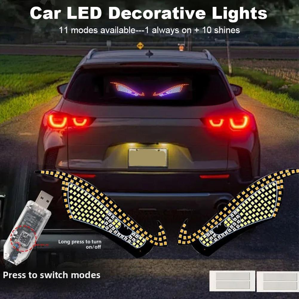 Car Back Window Expression Lights LED Strips Light Panel Car Windshield Display Devil's Eye Decorative Lamps USB Plug 