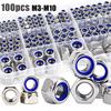 Stainless Steel Nylon Anti-Slip Self-Locking Nuts 100/200 Pcs M3-M10, Nylon Embedded Nuts, Hexagonal Screw Caps
