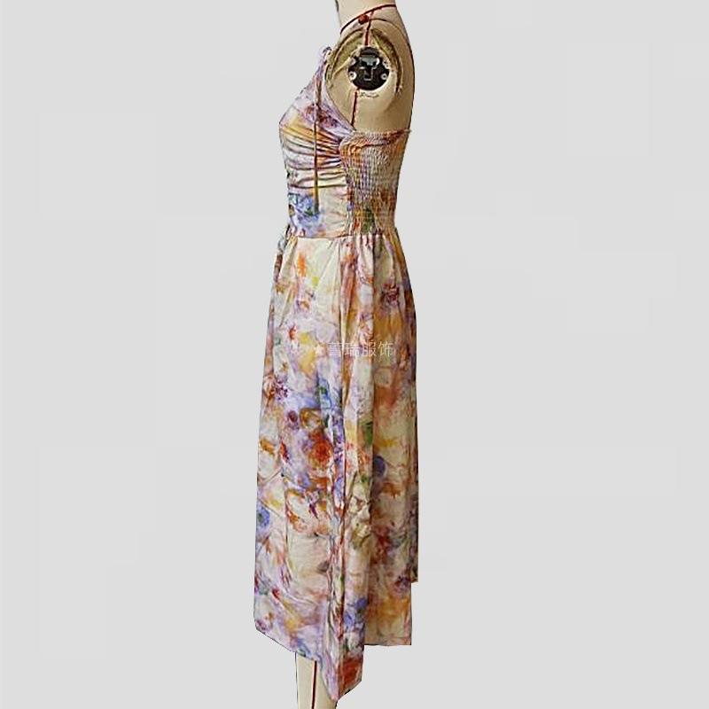 Women's Summer Vintage Oil Painting Print Holiday Style Halter Waist Halter Dress