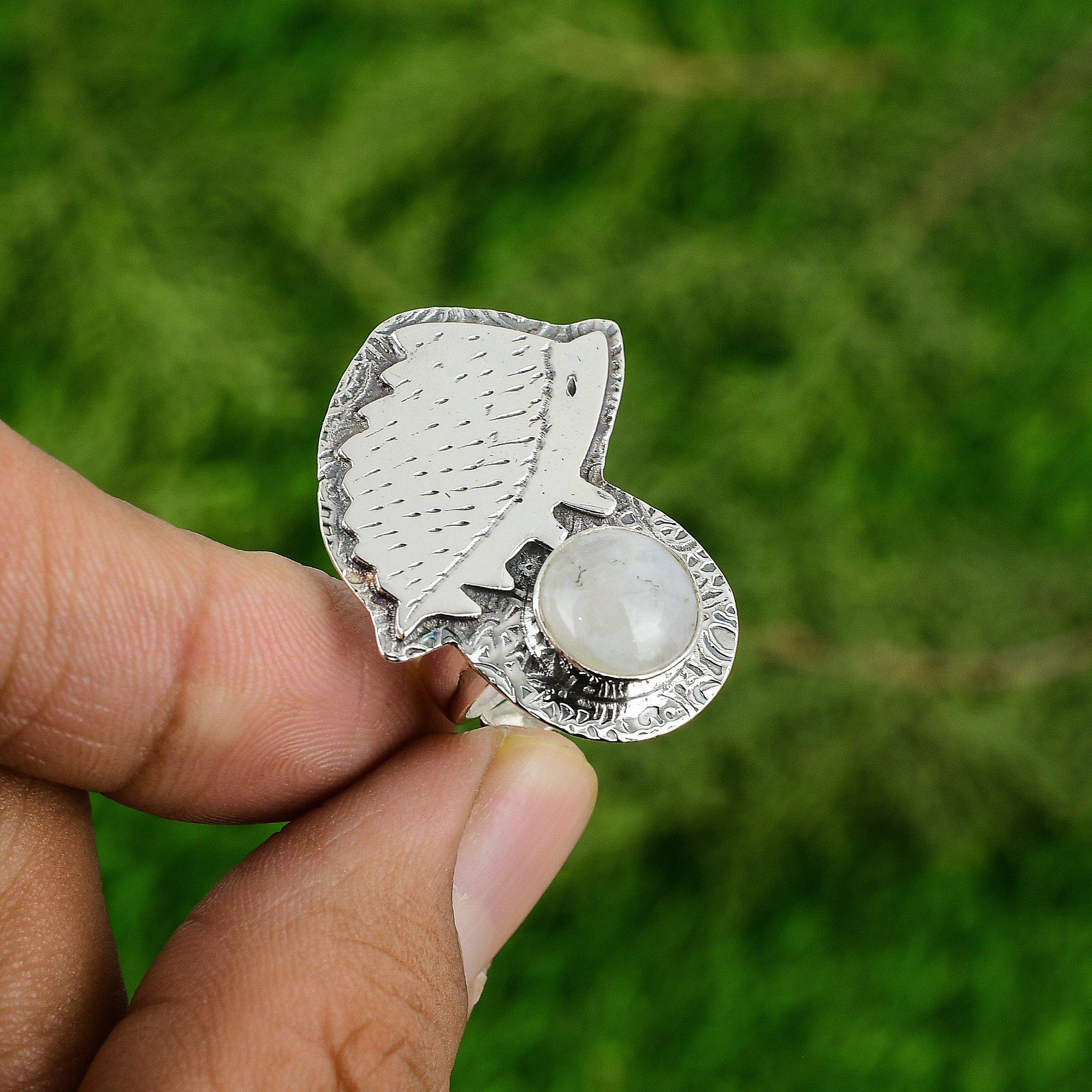 

Rainbow Moonstone Stone 925 Sterling Silver Artisan Statement Crown Chakra Ring Adjustable