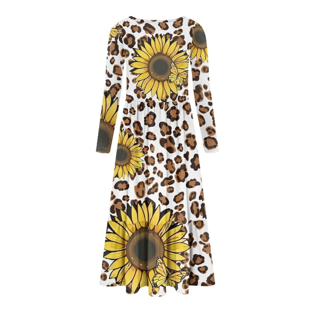 Long Sleeve Casual Daily Dress Ladies Patchwork Hem Midi Dress