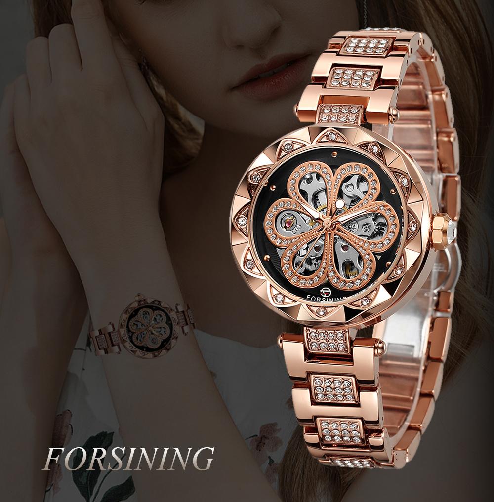 Forsining Top Brand Casual Waterproof Full Stainless Steel Automatic Mechanical Women Hight Senior Gift Glamour Elegant Watches