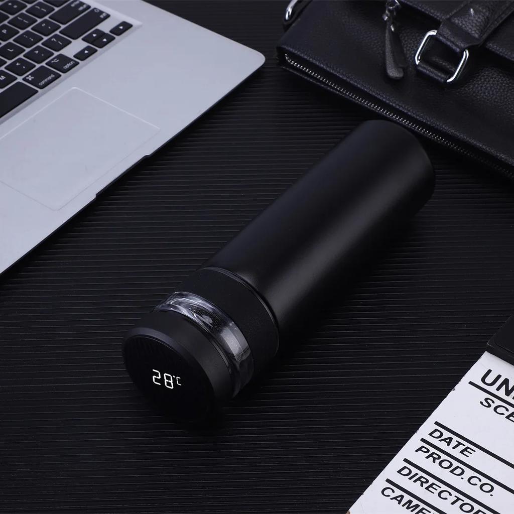 Yeni 450ml Akıllı Sıcaklık Vakumlu Termos Bardak Taşınabilir 304 Paslanmaz Çelik Çay Ayırmalı PP Bardak Sıcak Su Şişesi Cam Çay Bardağı