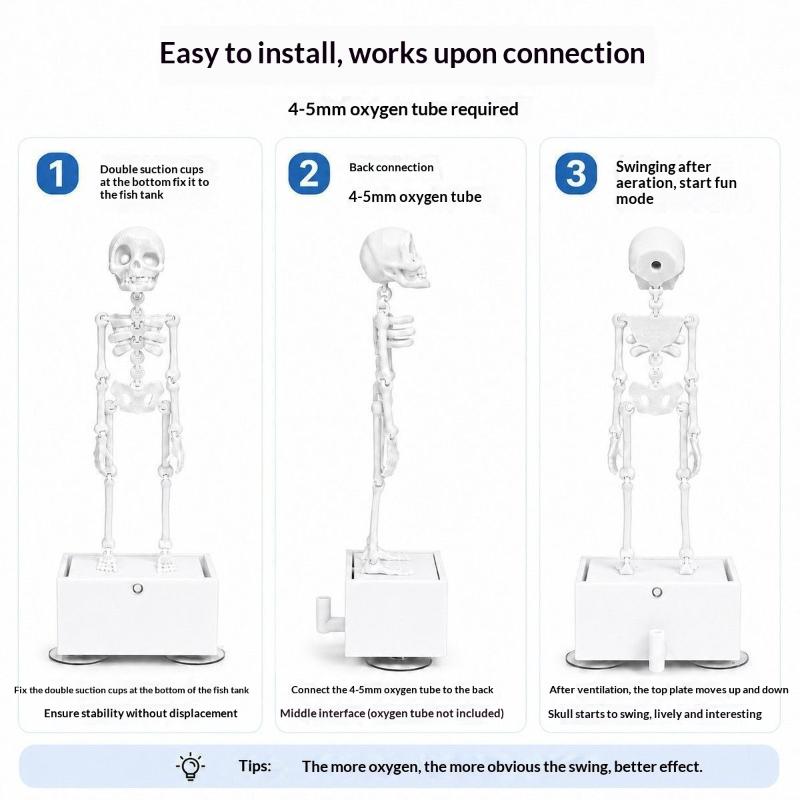 1Pcs 3D Printed Dancing Skeleton Aquarium Bubbler Air Driven With Air Tube Fish Tank Dance Skull Ornament Plastic Gothic