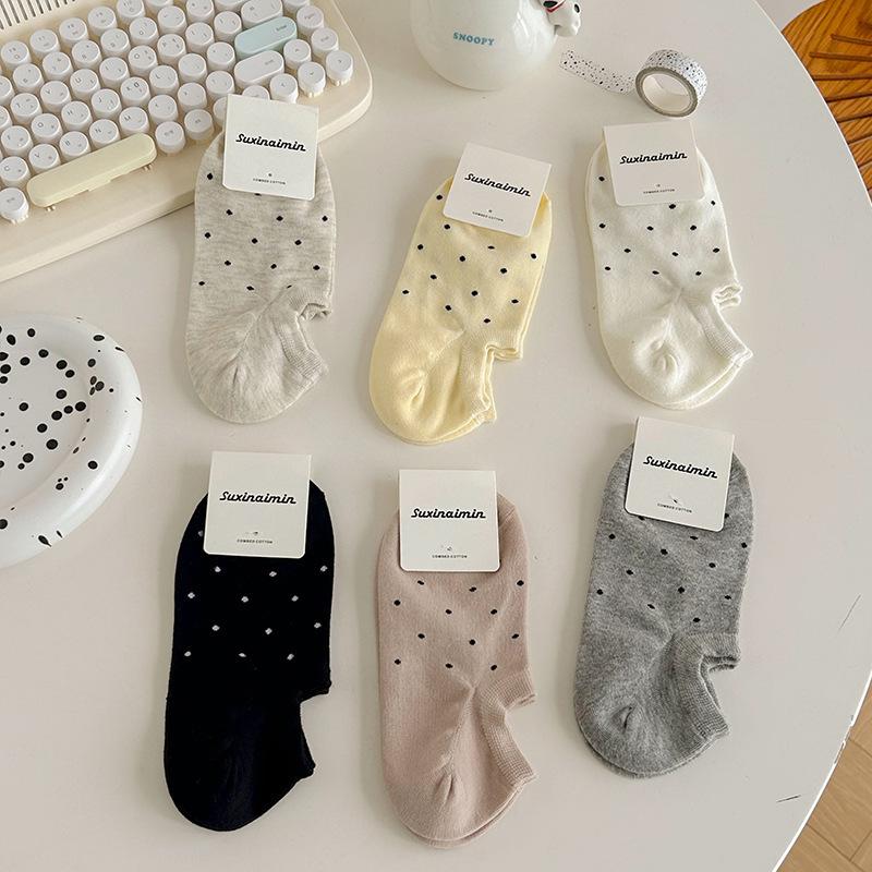 Seasonal Shallow Mouth Boat Socks Solid Color Polka Dots Do Not Fall Off The Heel Invisible Socks