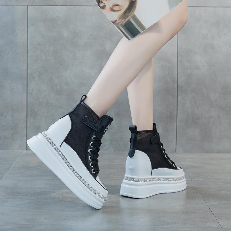 Leather Little White Shoes Children's 2025 Summer New Versatile Thick Sole Inner Height Increase Mesh Small Size High Top Casual Board Shoes