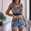 GMXIA Summer Hollowed-out Contrasting Color Zebra Print Crop Top Women's Vacation Top