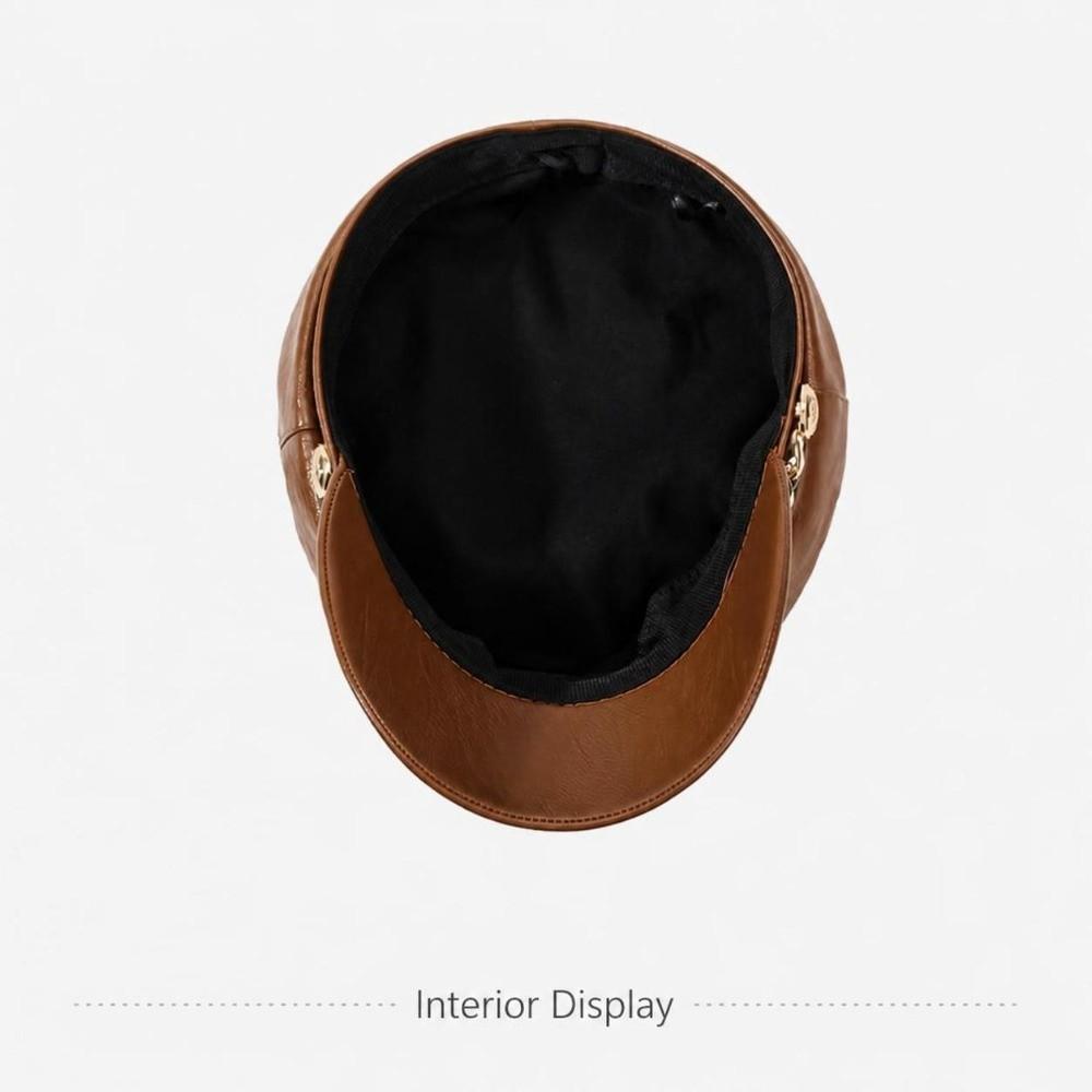 Solid Color Newsboy Cap PU Leather Beret Hat Vintage Baker Boy Cap  Outdoor Wear