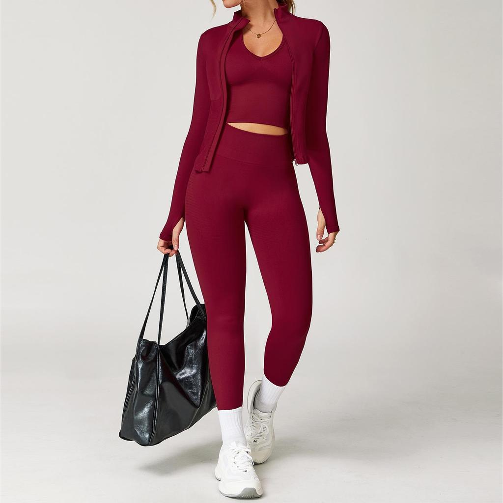 Damen Racerback Geripptes Yoga-Set: Nahtlose Taillenformende & Hüfthebende Fitnessbekleidung