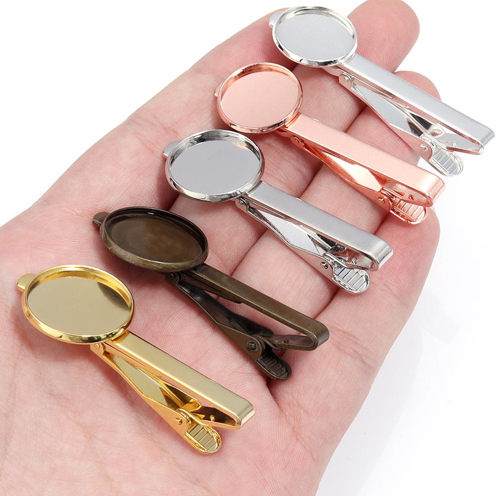A Pair  Tie Clip Setting Blank Tray Bezel Bases 16mm 18mm 20mm Fit Round Cabochons Cameo Base Silver Color DIY Making Findings