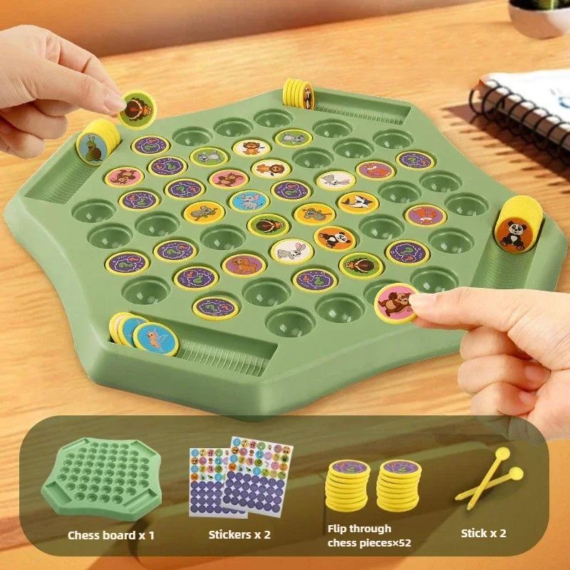 Flip Chess Memory Game Animal Fruit Cognitive Learning Toy For Kids Logic Observation Training 2-4 Player Family Battle Game