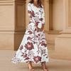 Women's Casual 3/4 Sleeve V-Neck Floral Print Maxi A-Line Beach Dress