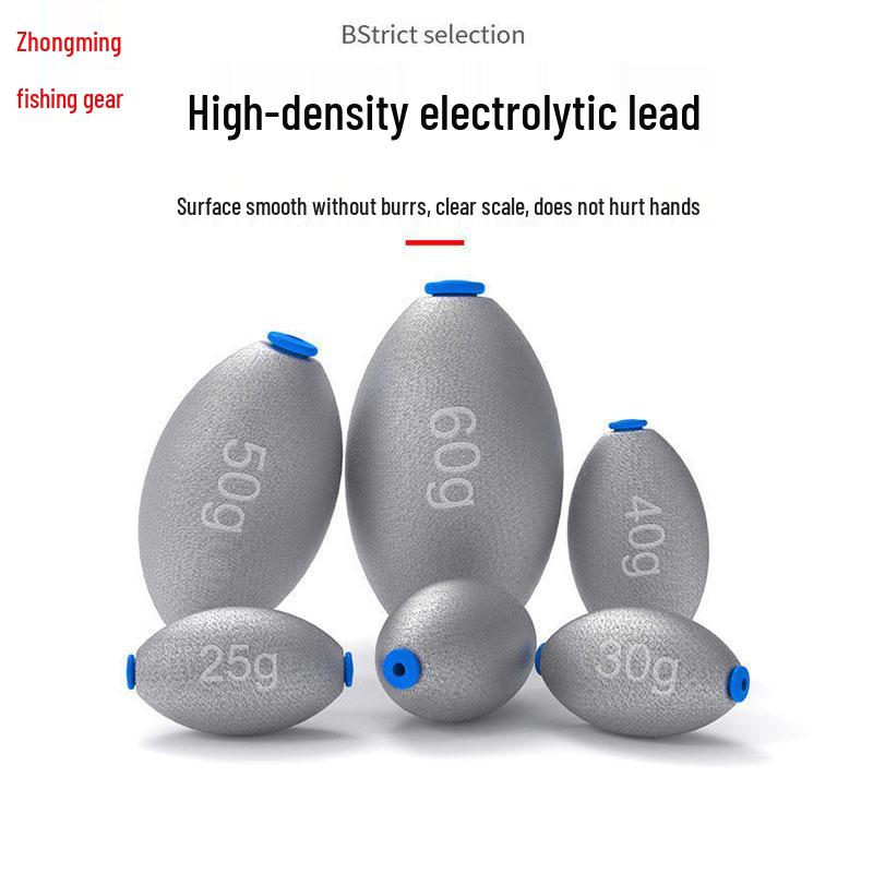 Olive-Shaped Plastic Core Lead Fishing Sinker: Line-Friendly for Freshwater and Sea