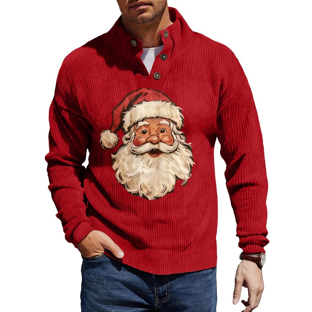 Męska koszula sztruksowa zapinana na guziki z nadrukiem świątecznym