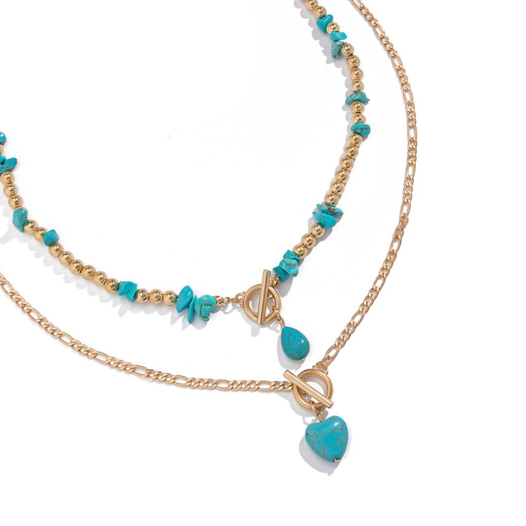 Turquoise Bead Fashion Necklace Set Adjustable Length Neckchain Trendy Clavicle Chain Collar Accessories for Women