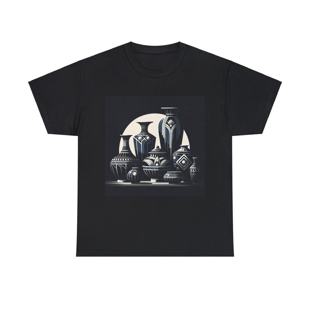Unisex Adult T Shirt Elegant Art Deco Black Ceramic Vase Collection Classic Tee