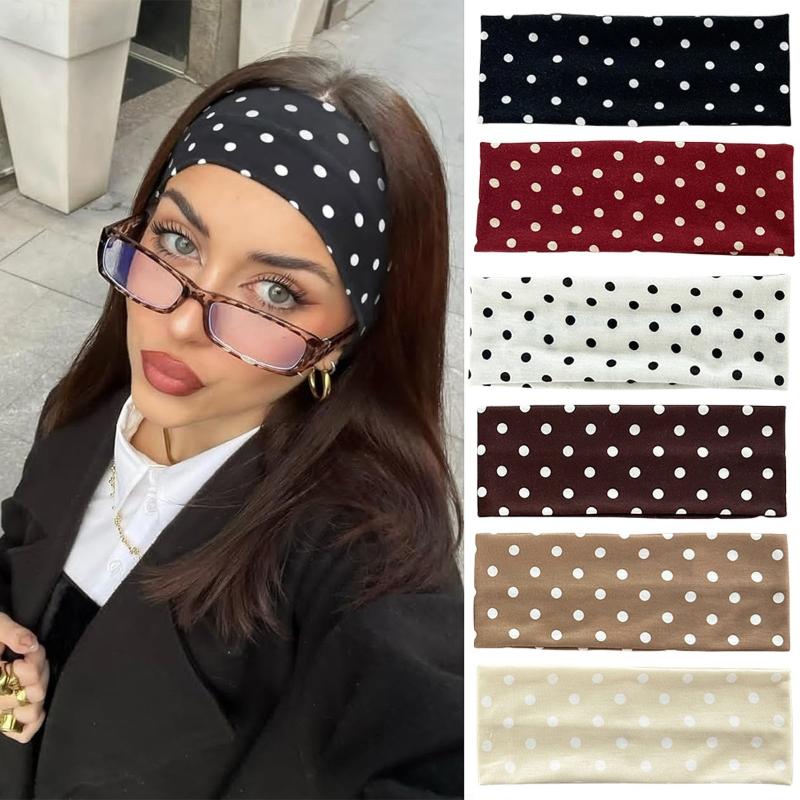 Retro Boho Breeze Wind Dot Stretch Women'S Hairbands Korean Ins Wide Headbands Yoga Sports Dating Hair Accessories