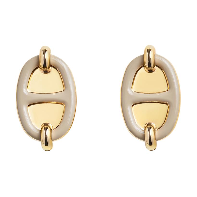 Hermes Mini Maillon Logo Letter Metal Gold Plated Earrings Women Earrings H100052FE