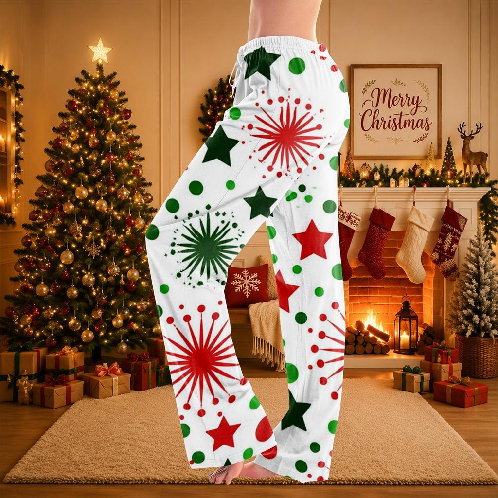Festive Women's Christmas Print Waist Casual Pants for Holiday Party