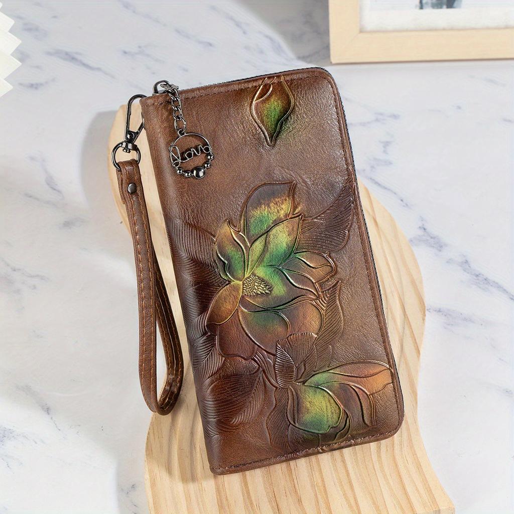 Retro Wallet Long Embossed Embossed Change Bag Zipper Wallet Pattern Multi-card Position Clutch Bag Mobile Phone Bag Wallet