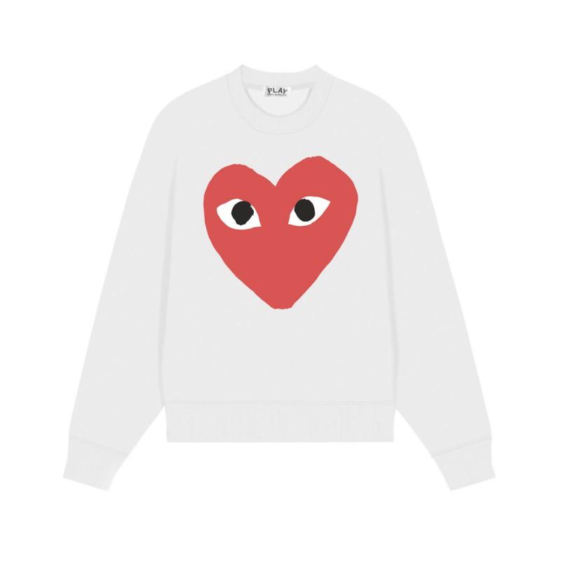 Relaxed Fit Cotton Sweatshirt With Heart Print Long Sleeve Crew Neck Fleece Lined Unisex Winter Casual Top