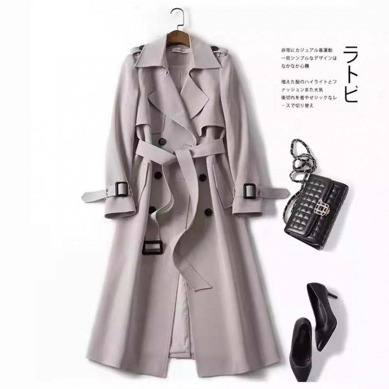 2026 Womens Mid-Length Trench Coat Double-Breasted Classic British Style Over-Knee Outerwear Petite Plus Size